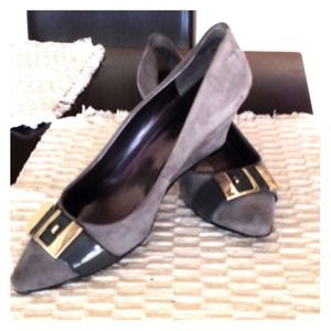 Suede gray wedge shoes.