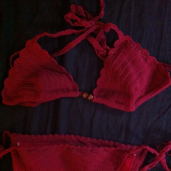 Billabong Burgundy Crocheted Bikini Wood Bead