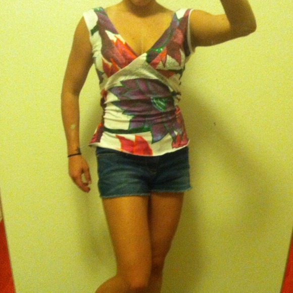 Stitched Flowery Drop Neck Top
