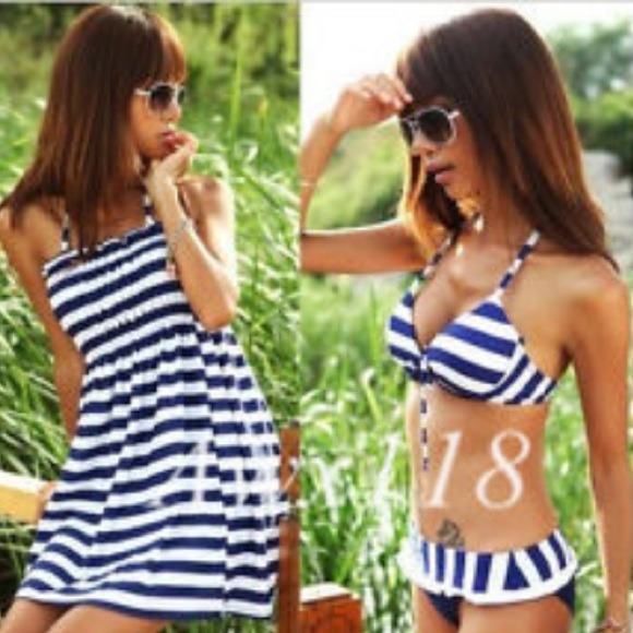 3 piece striped bikini set