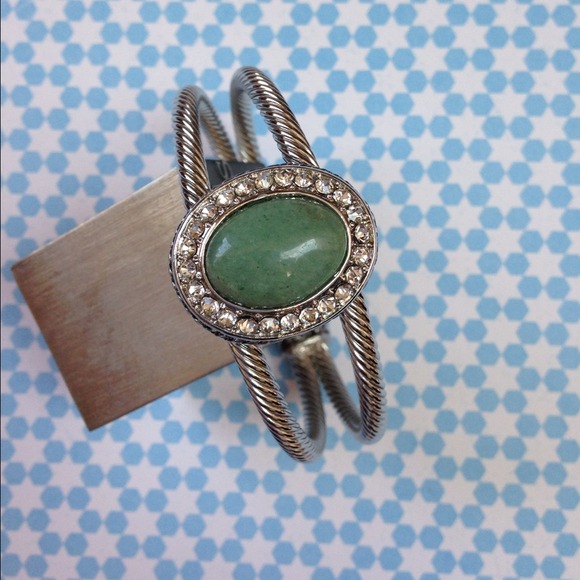 Silver Cable Bracelet agate and crystals - Picture 2 of 3