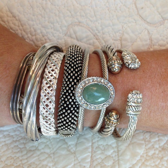 Silver Cable Bracelet agate and crystals - Picture 3 of 3