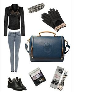 Dark blue British  vintage inspired hand bag