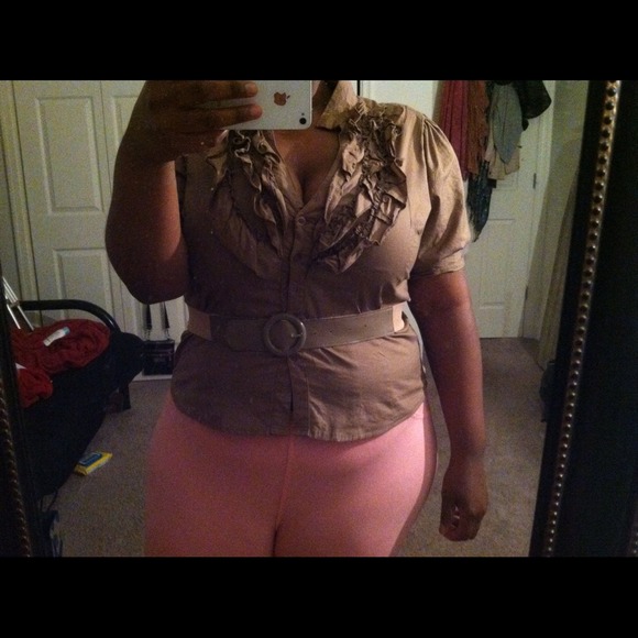 Light brown ruffled shirt worn very few great cond