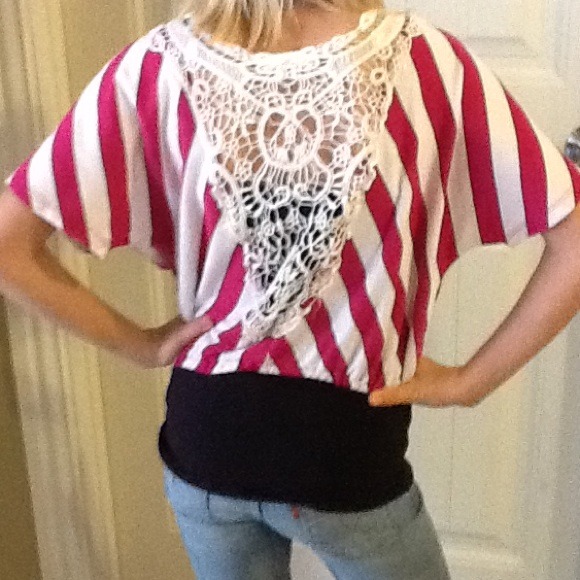 Striped lace back shirt - Picture 1 of 2