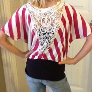 Striped lace back shirt
