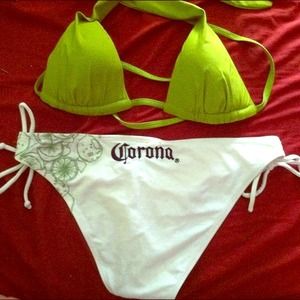 Green and white Corona bikini