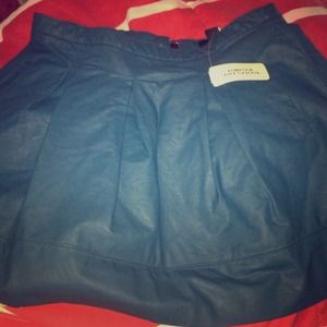 Blue Faux Leather Skater Skirt
