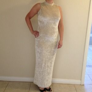 Champagne color full length soft velvet dress