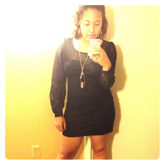 Black Sheer Long Sleeve Dress