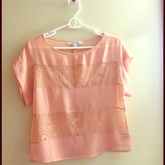 Sheer Melon/Coral FOREVER 21 Blouse