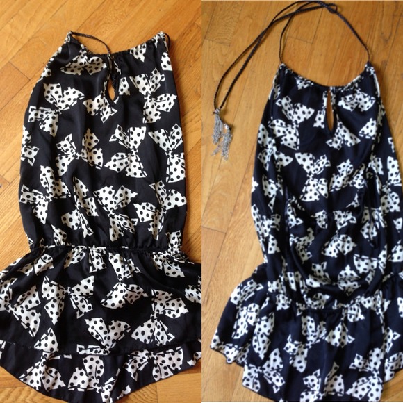 Silky Polka Dot Bow Halter Top with Chain Detail ♡ - Picture 2 of 4