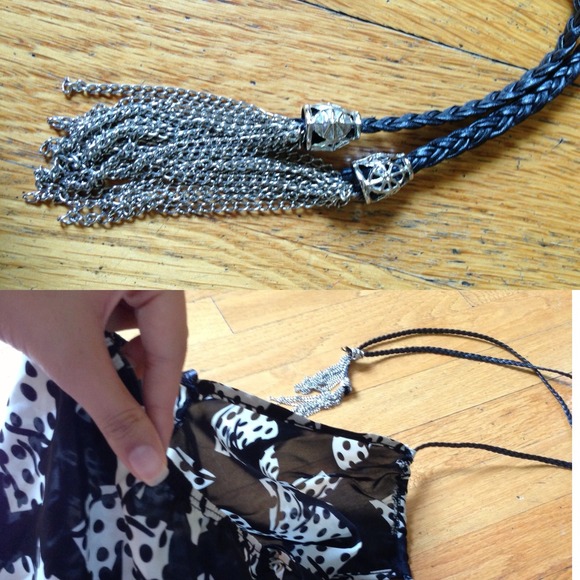 Silky Polka Dot Bow Halter Top with Chain Detail ♡ - Picture 3 of 4