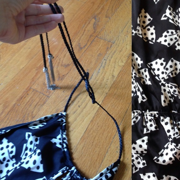 Silky Polka Dot Bow Halter Top with Chain Detail ♡ - Picture 4 of 4
