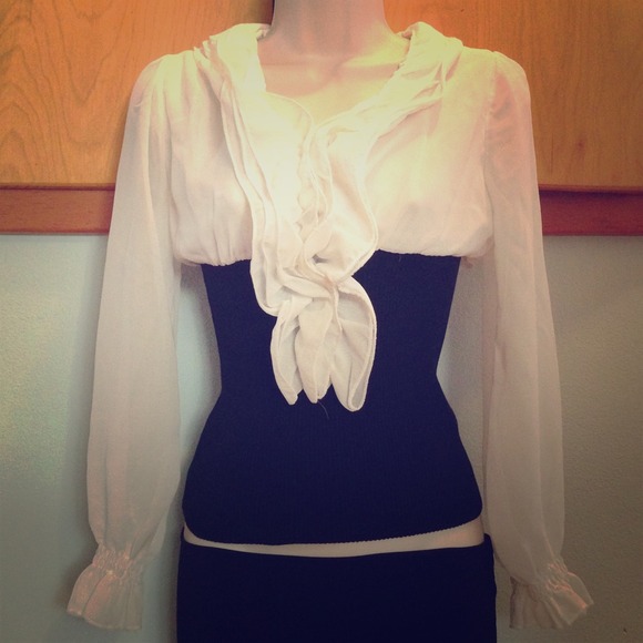 White sheer ruffle blouse