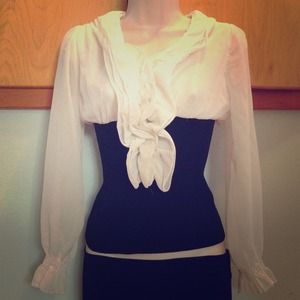 White sheer ruffle blouse