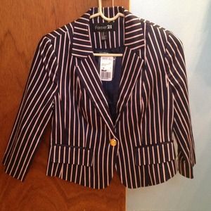 Navy blue blazer with pink stripes