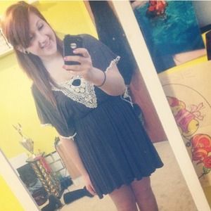 Brown dress with white lace