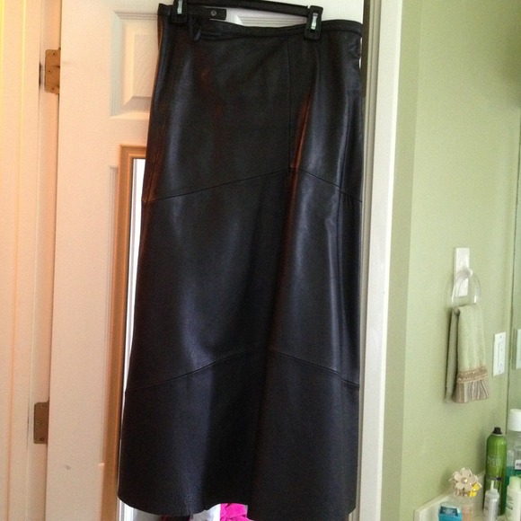 Black full length leather skirt