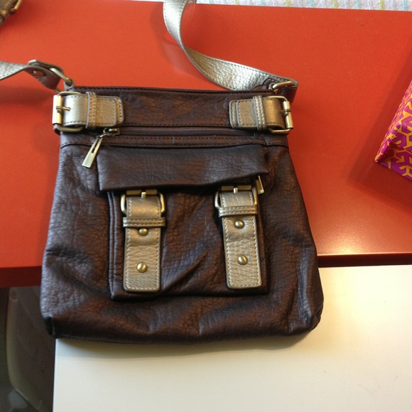 Charming Charlie's Brown & Gold Leather Satchel.