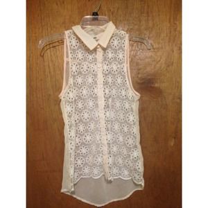 Peach, lace button up shirt.
