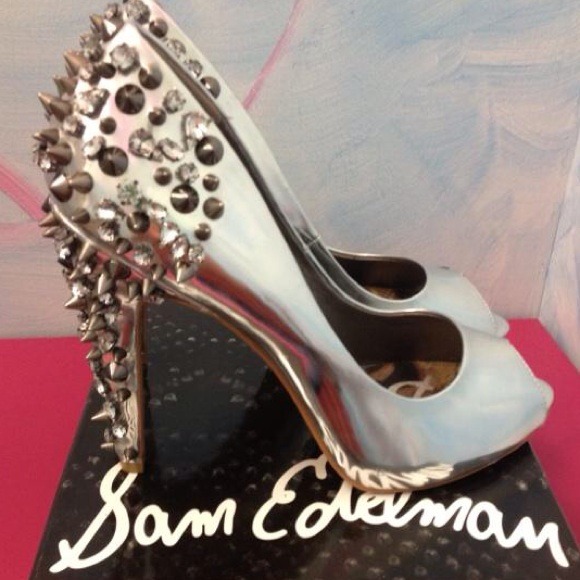 Sam Edelman gun metal peep toe heels