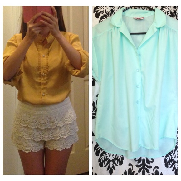 Mint green button down shirt