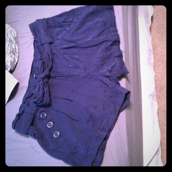 Navy blue silky shorts with tie belt