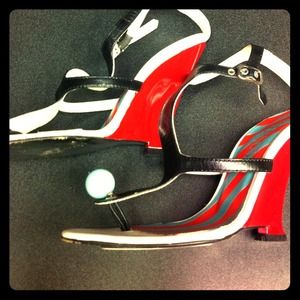 👠Versus👠black leather Sandals with Red Heel