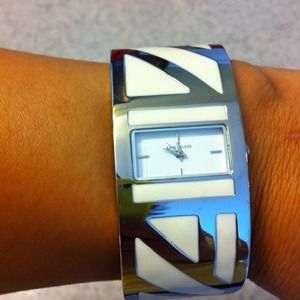 Anne Klein white and silver bangle watch