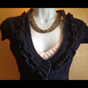 Ultra Feminine Ruffled Stretch Denim Blazer.