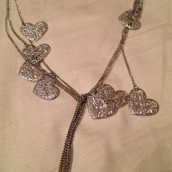 Silver heart necklace and earring set - Picture 3 of 4