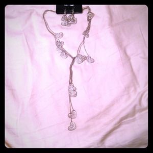 Silver heart necklace and earring set