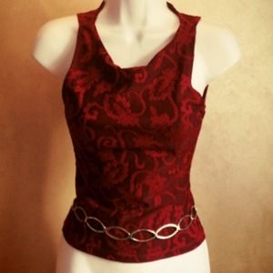 Gorgeous Ruby Red Brocade Sleeveless Top.