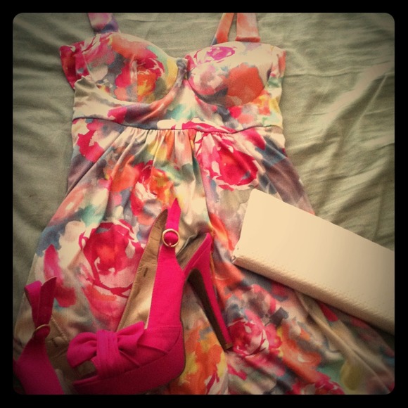 Floral summer dress and white shorts bundle
