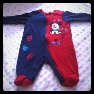 Red and blue puppy baby onesie