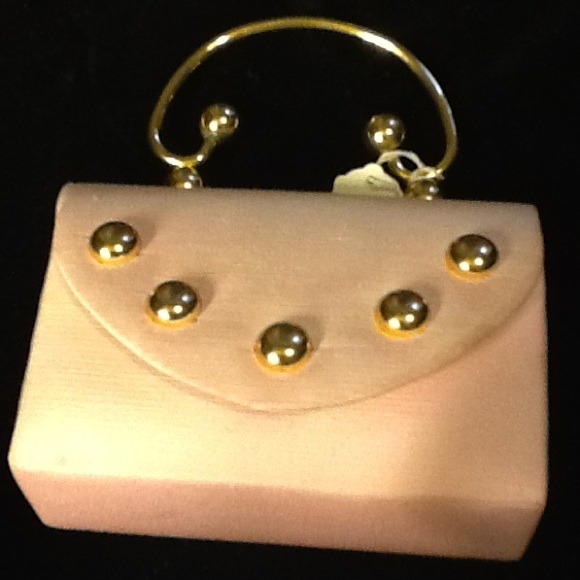 VINTAGE PINK SATIN BAG W/ UNIQUE GOLD METAL HANDLE