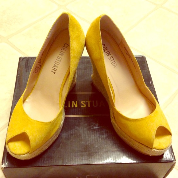 Mustard Yellow Peep Toe Wedges