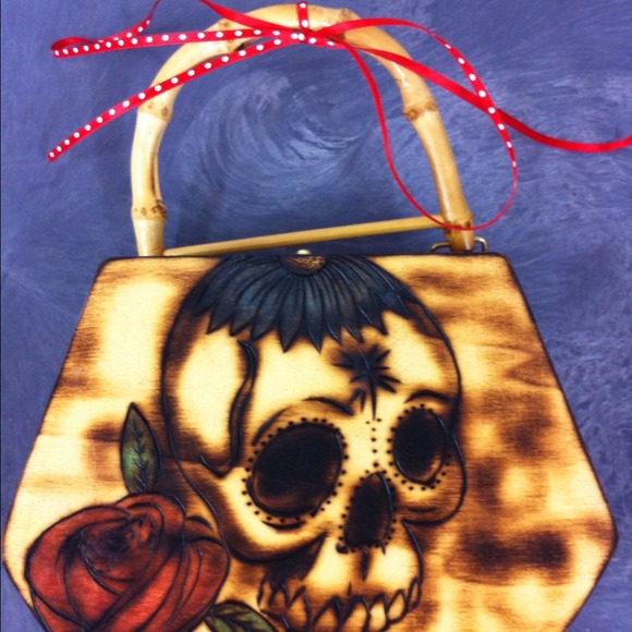 Wood Purse with Day of the Dead Skull