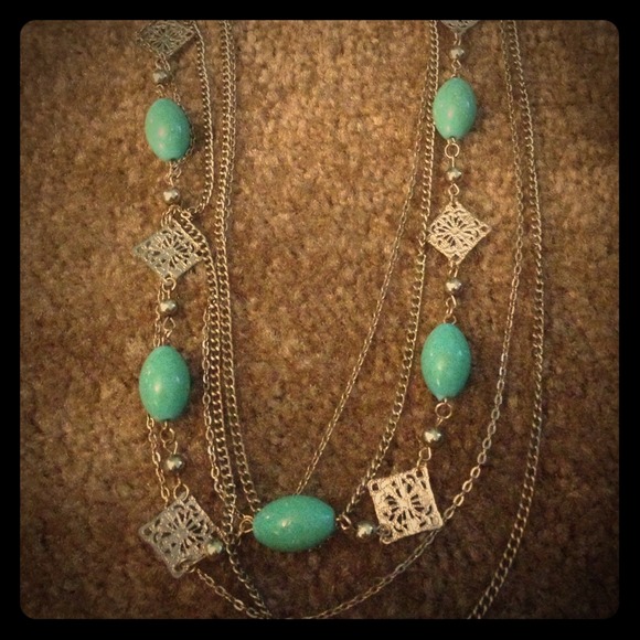Turquoise and gold bulky necklace!