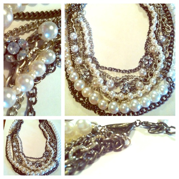 Bulky Black, White, & Silver Costume Necklace