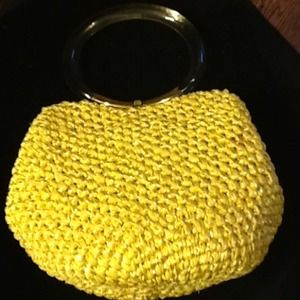 VINTAGE STRAWLIKE BAG W/CLEAR HANDLE