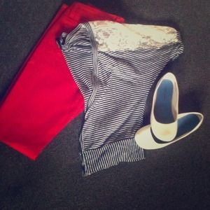 Blue and white button up blouse