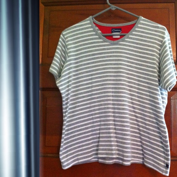Gray/white horizontal striped top