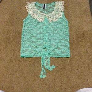 Green lace shirt w/ tie at the bottom NWOT