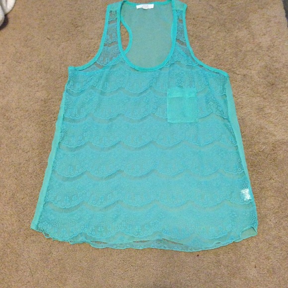 Green lace tank w/ pocket. NO LONGER AVAILABLE.