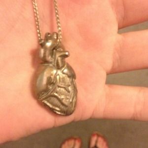 Anatomical heart sterling silver necklace