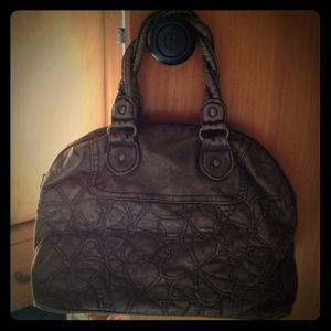 Stitched flower brown purse