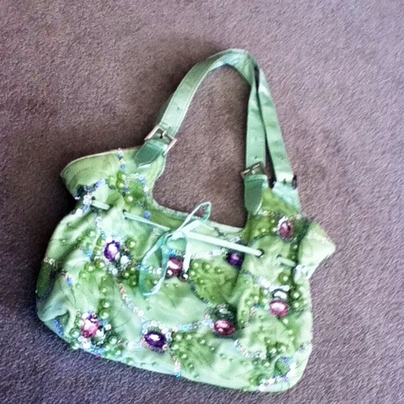 SOLD! Soft lime green Fabric Purse with jewels - Picture 1 of 1