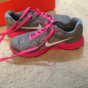 Hot pink and grey Nikes